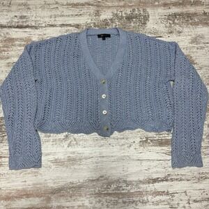 FRYE Womens Open Knit Cardigan Sweater Small Blue‎ Cropped Coastal Boho Beachy